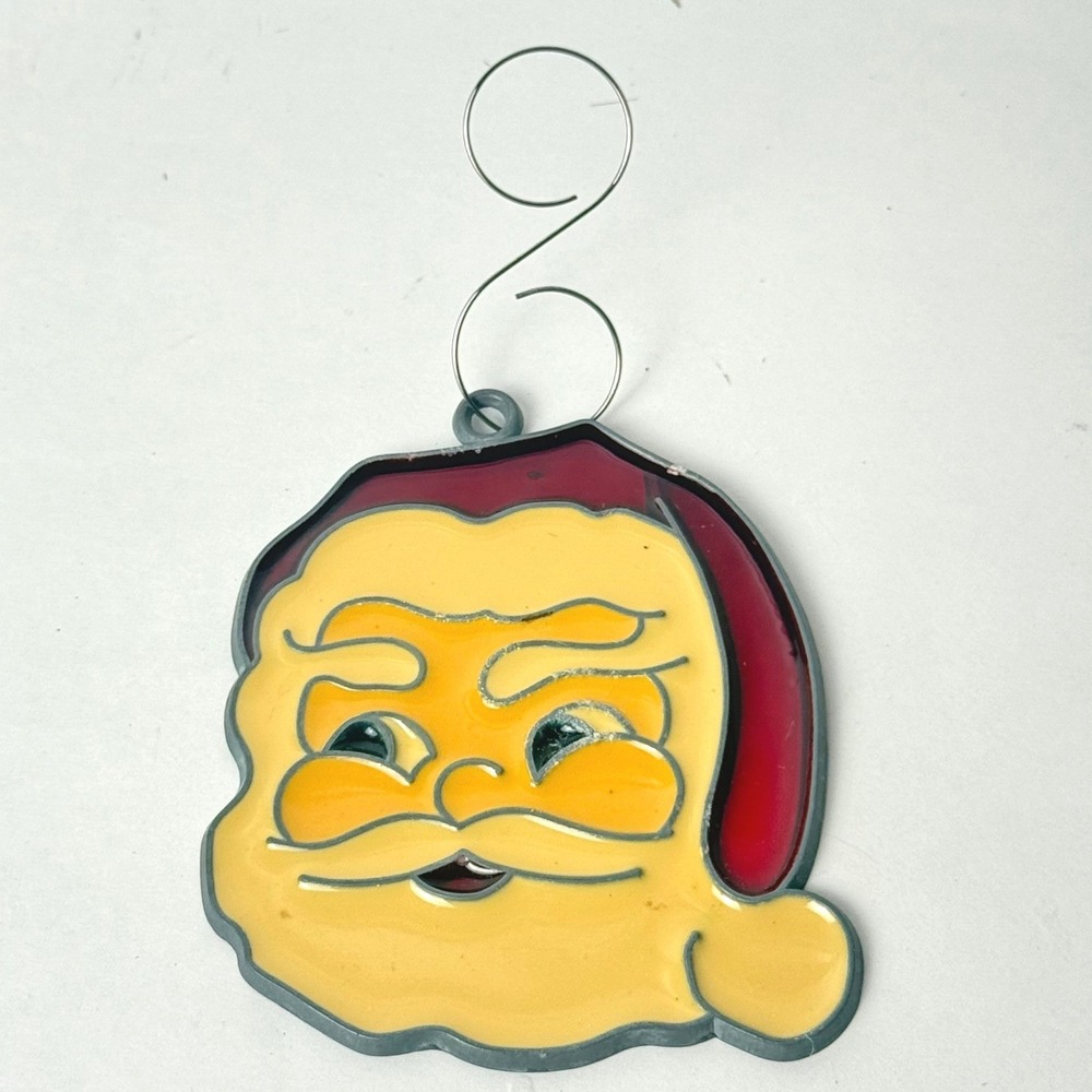 Vintage Style Santa Claus Suncatcher Christmas Ornament Red Yellow Window Decor